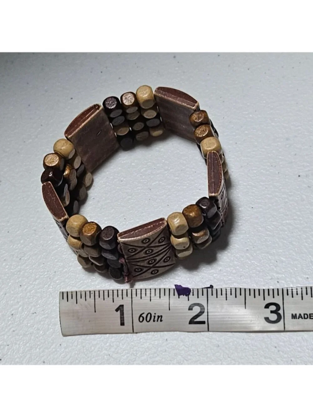 Handmade Boho Tribal Pattern Wooden Beaded Stretch Bracelet Fashion Jewelry